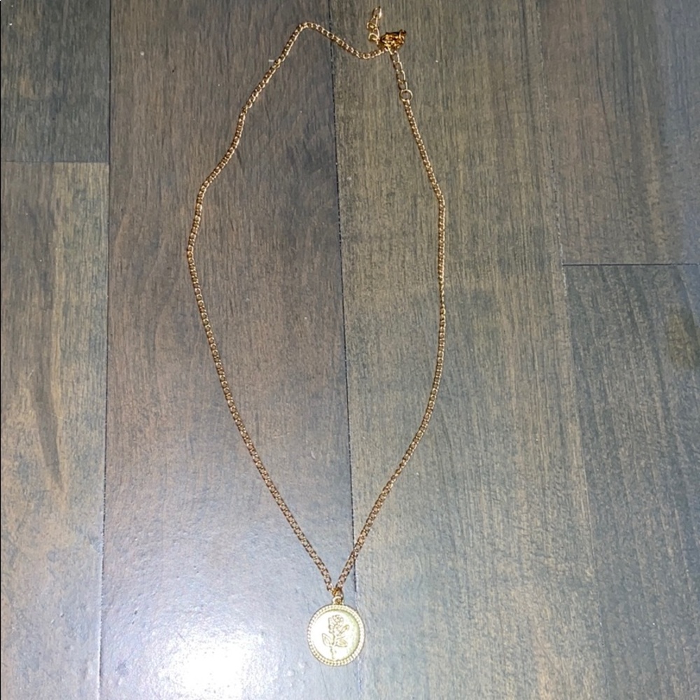 Gold coin rose necklace
